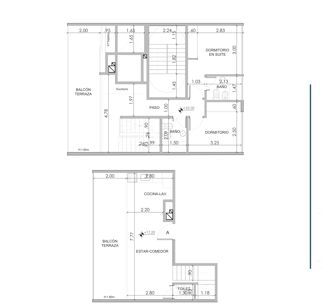 Plano de Dúplex 4 Ambientes con distribución de ambientes