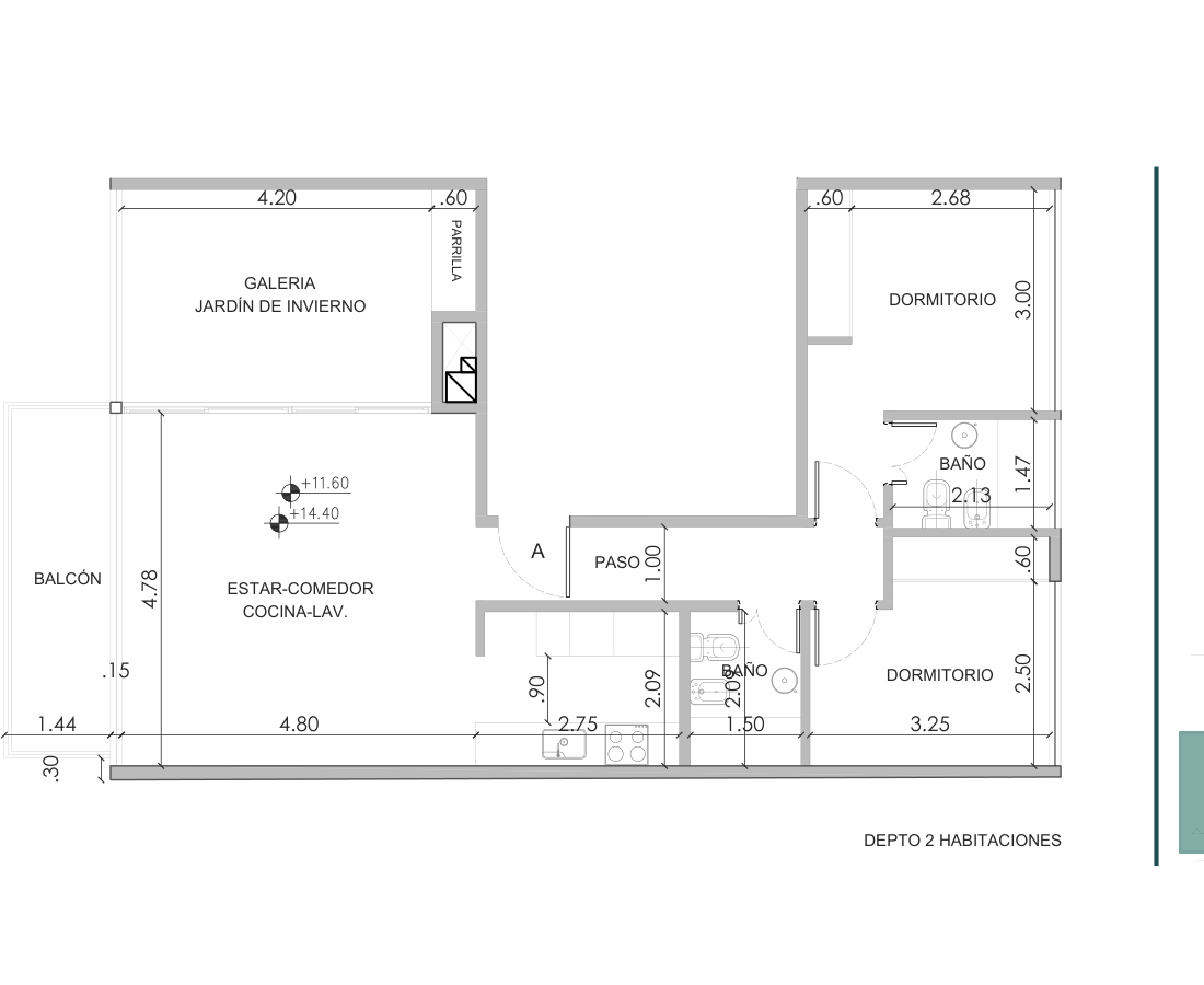 Plano de Departamento 3 Ambientes con distribución de ambientes